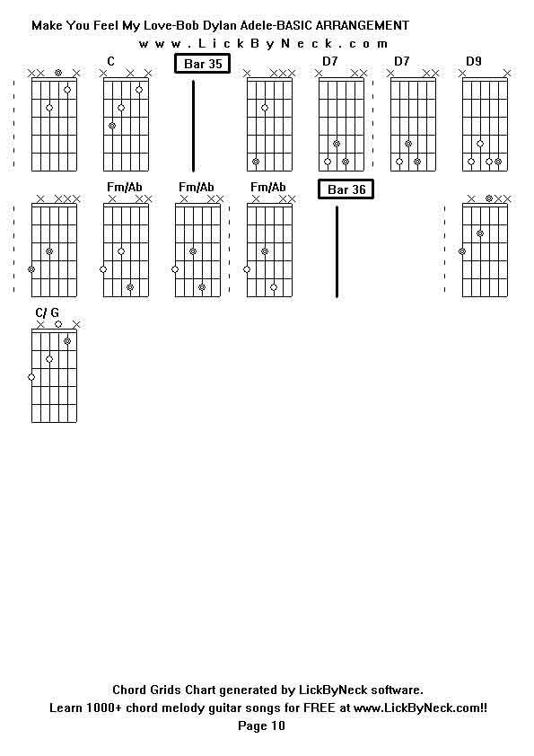 Chord Grids Chart of chord melody fingerstyle guitar song-Make You Feel My Love-Bob Dylan Adele-BASIC ARRANGEMENT,generated by LickByNeck software.